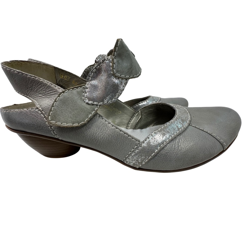 Rieker Antistress Mary Jane Pumps Womens 40 Silver Pewter Leather Slingback Heel - Picture 2 of 14